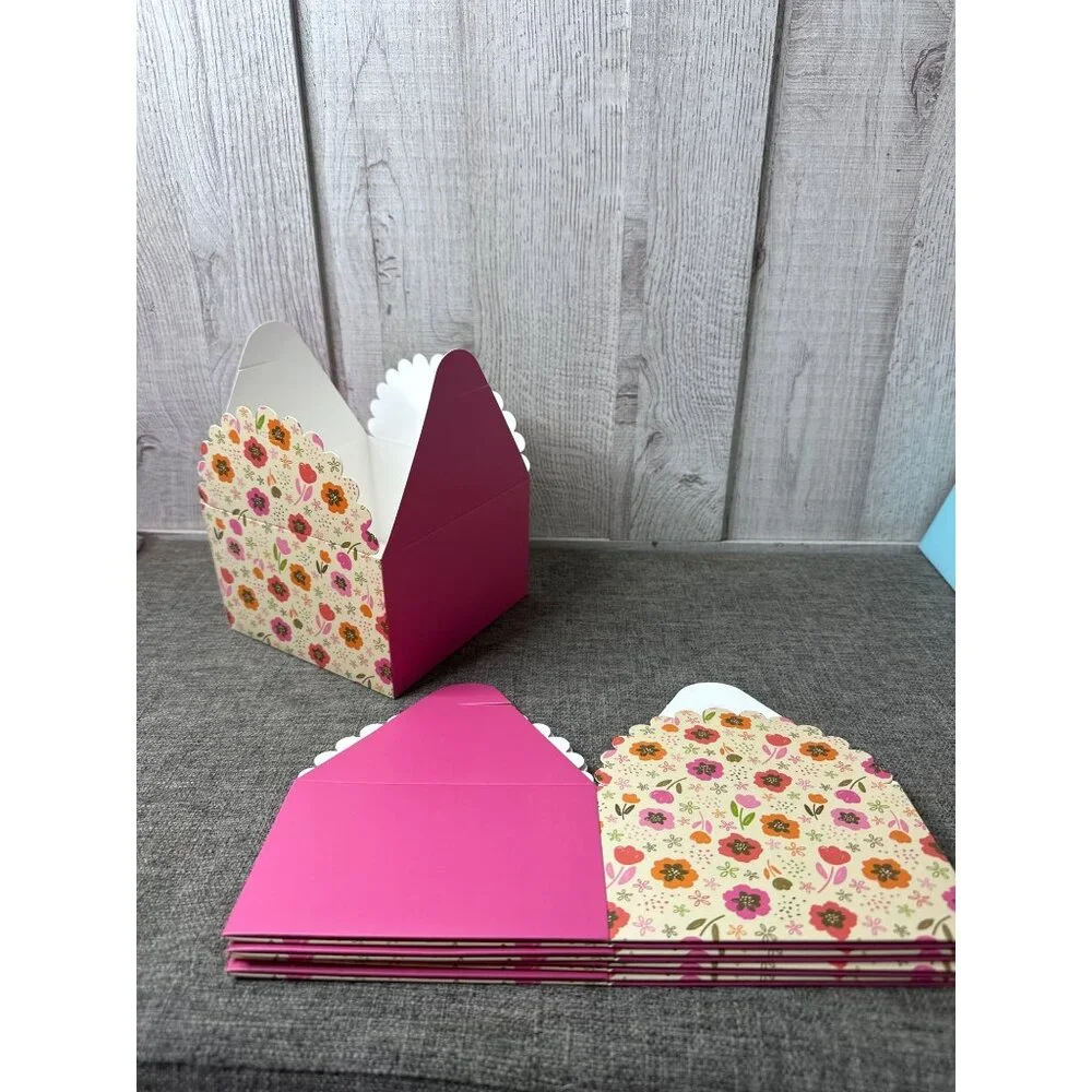 Floral Pattern Decorative Cardstock Small Gift Boxes With Ribbons Pack of 20